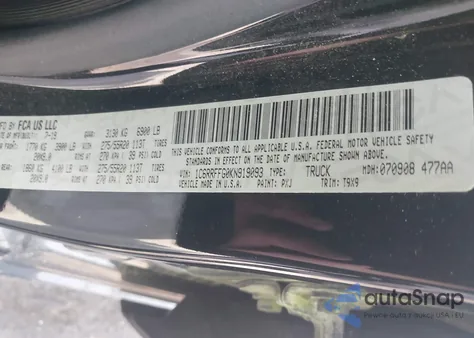 2019 Ram 1500 Big Horn/Lone Star 4X4 5'7 Box z USA, uszkodzony, nr VIN 1C6RRFFG0KN919093